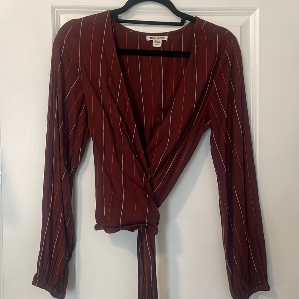 Billabong Maroon Stripped Long Sleeve Wrap Top M